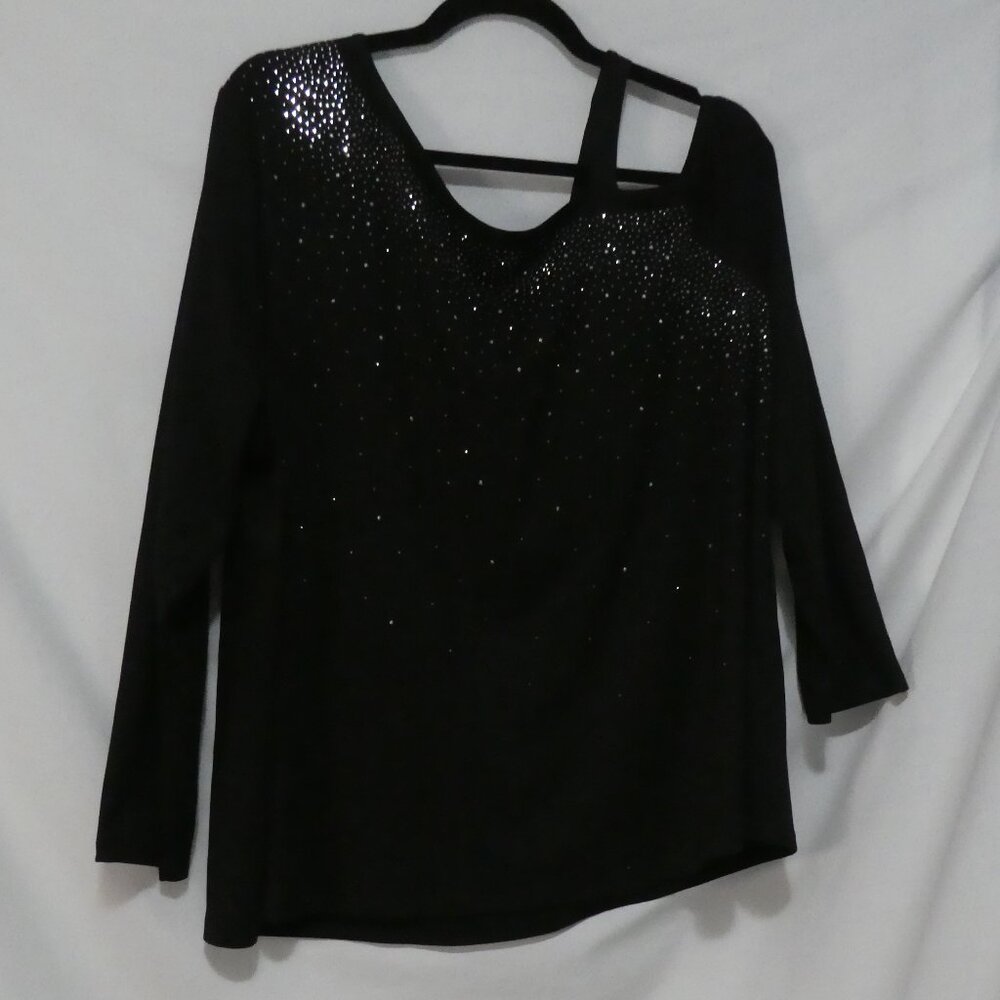 SHEIN - Curve | 2XL | Black Sequined Cut-Out / Cold Shoulder Long Sleeve Shirt